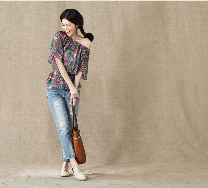 京东商城 茵曼2014新款女夏装中袖雪纺衫 蕾丝