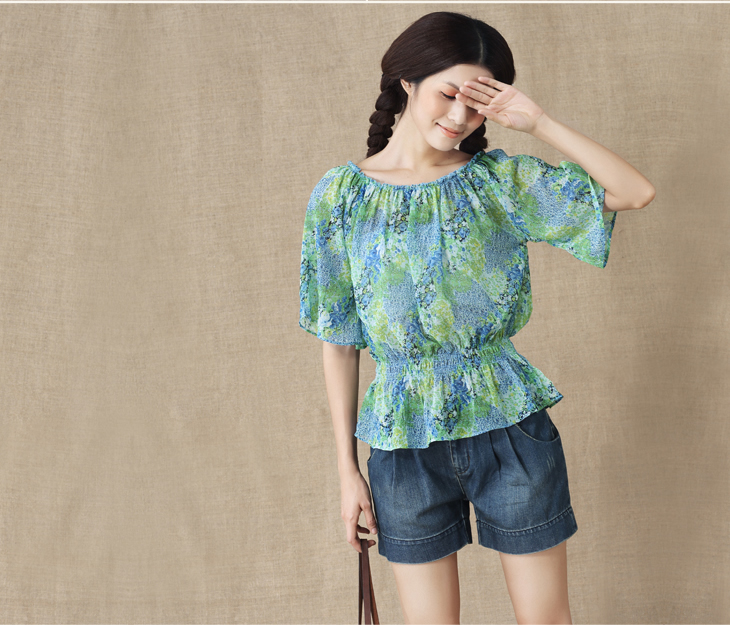 京东商城 茵曼2014新款女夏装中袖雪纺衫 蕾丝