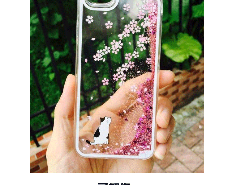 微品多 苹果6手机壳 iPhone6/6s/6plus/6splus樱花液体流沙透明保护套 小白猫 6plus