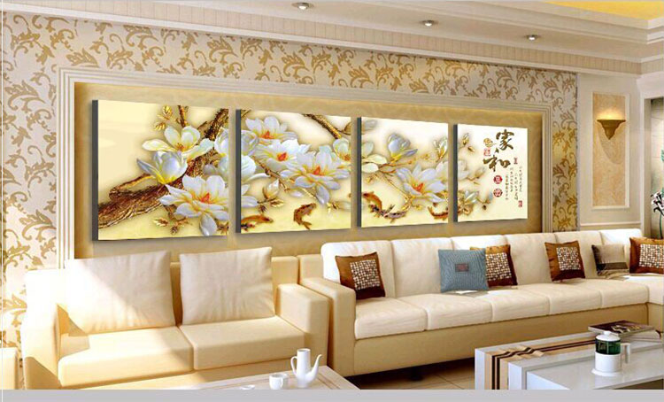 
                                        格美奇客厅装饰画四联画餐厅卧室挂画书房壁画沙发背景墙装饰画 WS03 60*60整套价(水晶)                