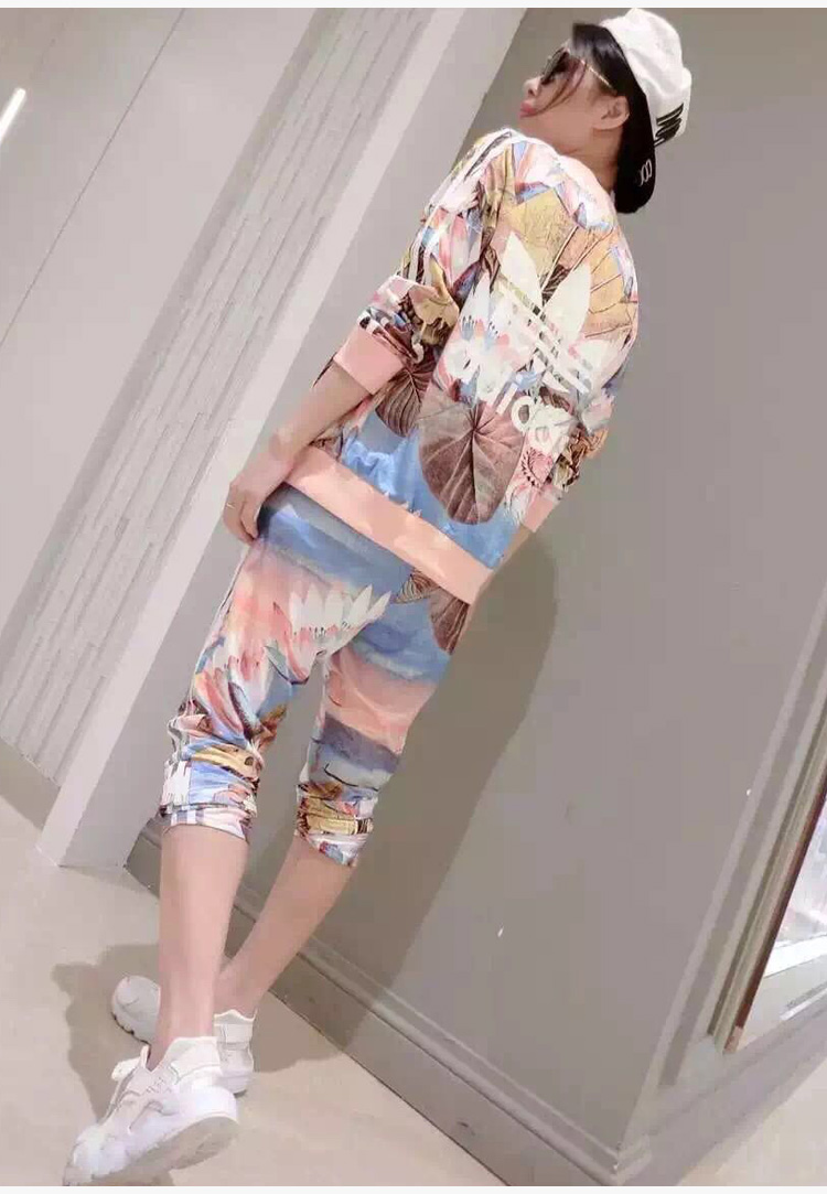 香情姿2015秋季新款印花潮女装 运动休闲三件套 酒红色 M