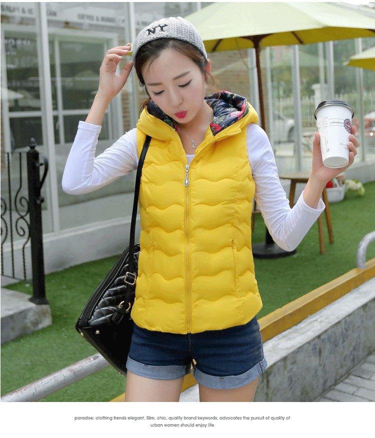 舶式2015秋冬新款轻薄款羽绒服马甲女修身短款韩版连帽外套 黑色 XL
