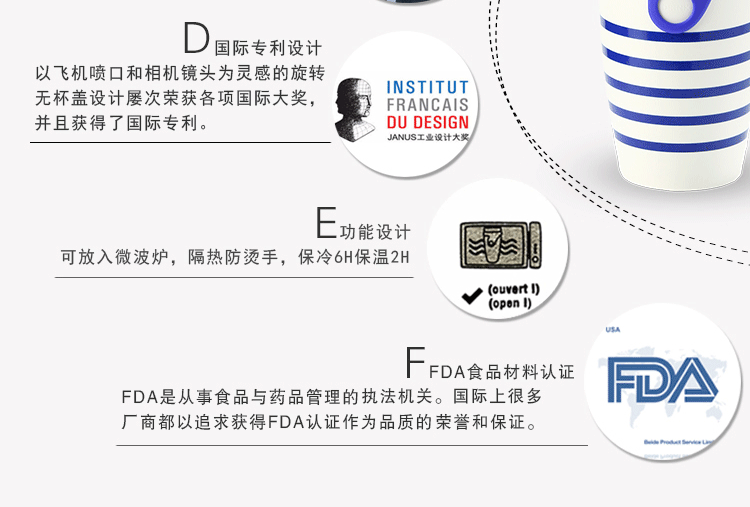 法国Neolid时尚扭扭杯个性保温防漏随手杯茶杯休闲旅行创意 蓝白条纹