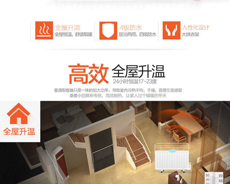 桑普油汀取暖器 家用防水干衣油汀式电暖气片 电热油丁电暖器暖风机送 长辈礼物 白色