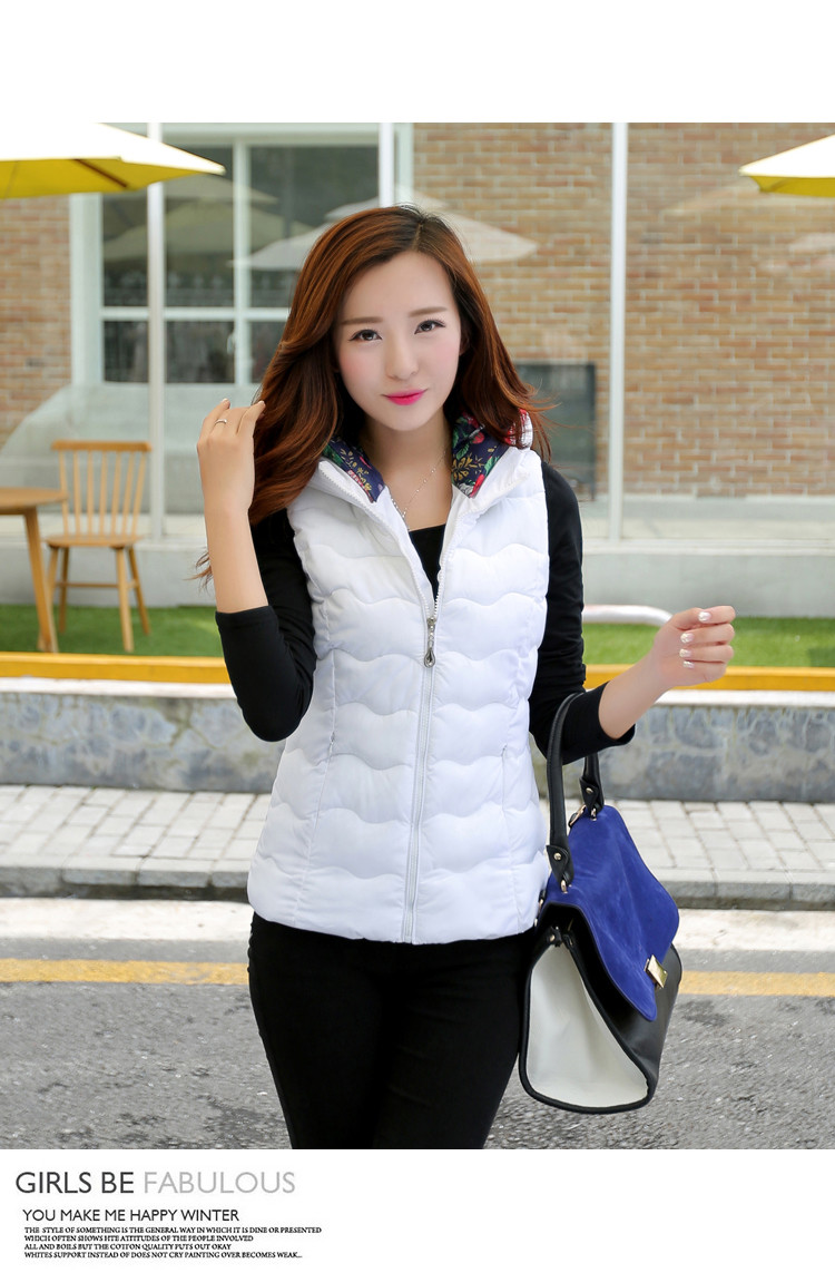 舶式2015秋冬新款轻薄款羽绒服马甲女修身短款韩版连帽外套 黑色 XL