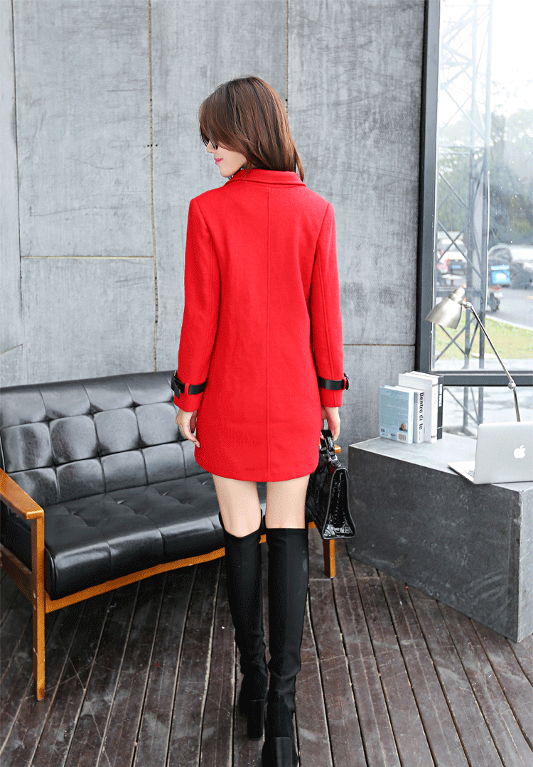 婷婷伊莉20015冬装新款女装韩版修身中长款毛呢大衣女外套6908 灰色 M