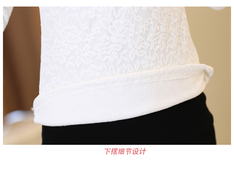 哎哟2015春夏装新款韩版百搭修身加厚加绒翻领长袖蕾丝衬衫女CS8306 黑色 S