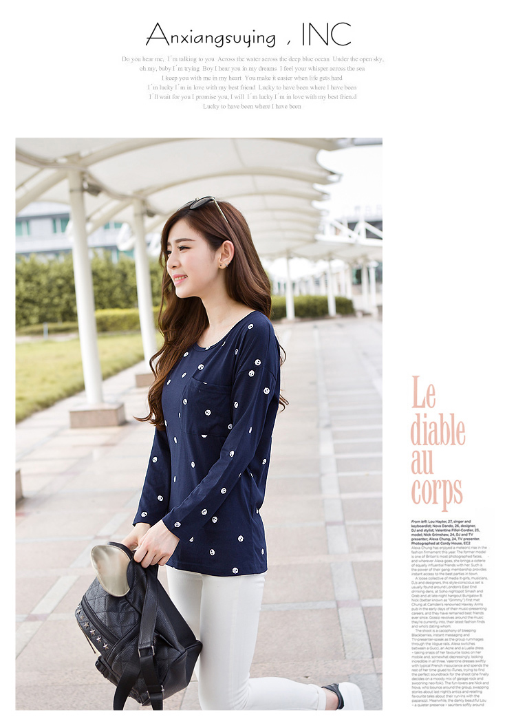 GRAPOS2015秋季新款胖MM宽松大码打底衫学生长袖T恤上衣女TX597 藏蓝 XL