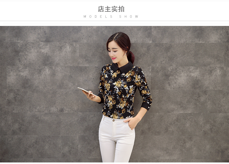 LINKTINA加绒衬衫女秋冬韩版新款女装加厚修身蕾丝印花打底衫女式上衣 OM-33 黑色印花 加绒 XXL