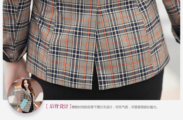 优品原创小西装女2015秋冬装新款韩版格子长袖大码短款外套 图片色 L