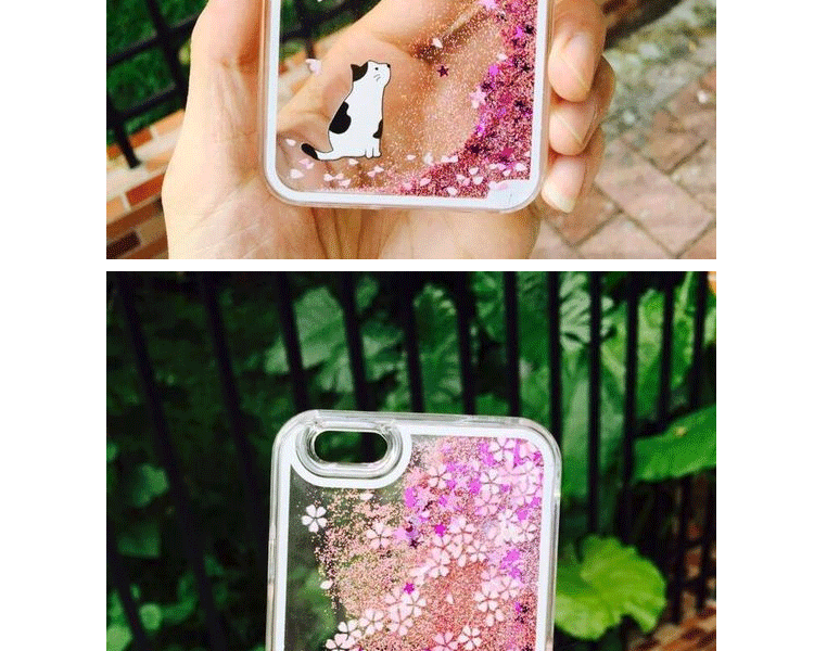 微品多 苹果6手机壳 iPhone6/6s/6plus/6splus樱花液体流沙透明保护套 小白猫 6plus
