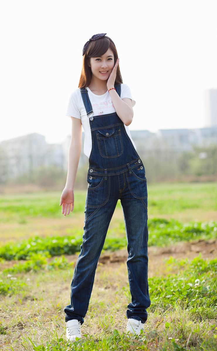 千穆 2015牛仔背带裤女韩版潮新款大码休闲背带长裤连体裤连衣裤 蓝色 L
