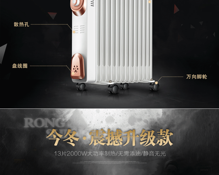 取暖器 电热油汀式电暖器电暖气片家用恒温静音节能 电油丁 9片白色