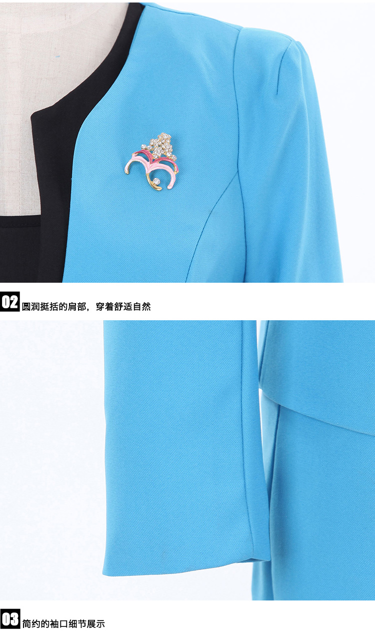 2016年奕郎庄新品OL职业装女装套装套裙工作服西服短袖套装女面试小西装女618 孔蓝上衣+长裤 2XL