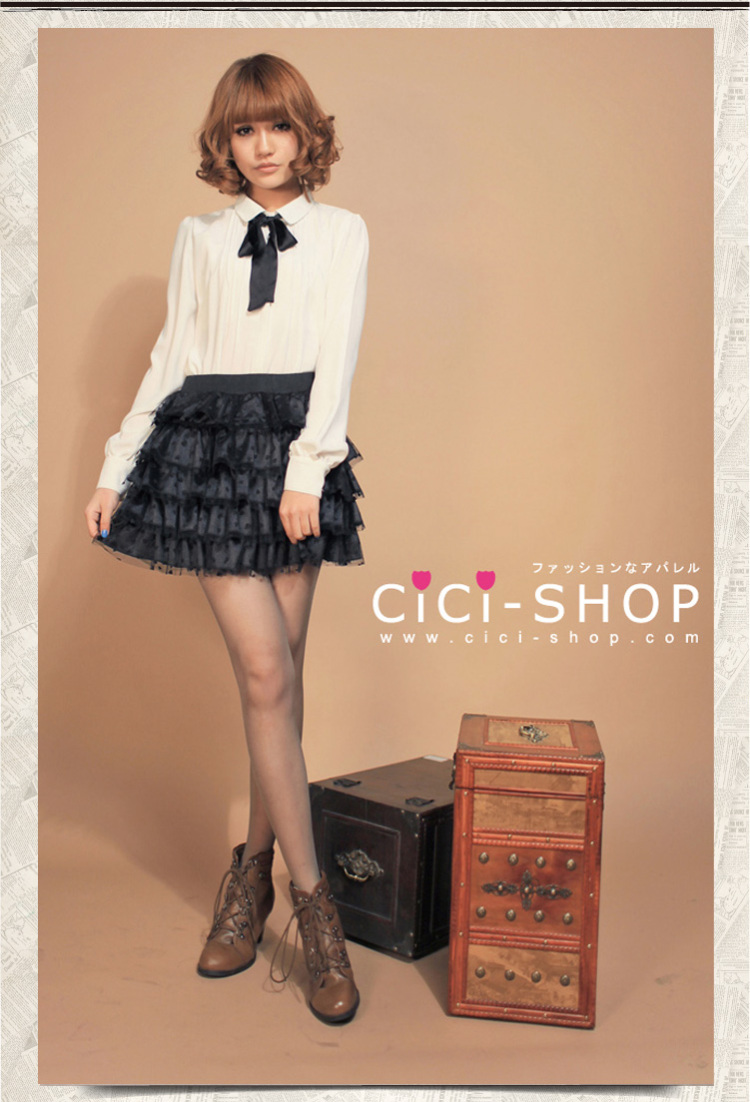 CiciShop2015秋冬小清新百搭甜美蝴蝶结长袖雪纺打底衬衫7910 白色 S