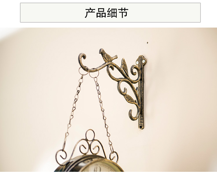 RACEKISH 欧式田园铁艺双面挂钟时尚创意客厅装饰钟表现代简约小鸟静音墙壁挂钟 铁艺装饰挂钟