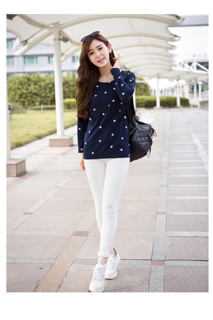 GRAPOS2015秋季新款胖MM宽松大码打底衫学生长袖T恤上衣女TX597 藏蓝 XL