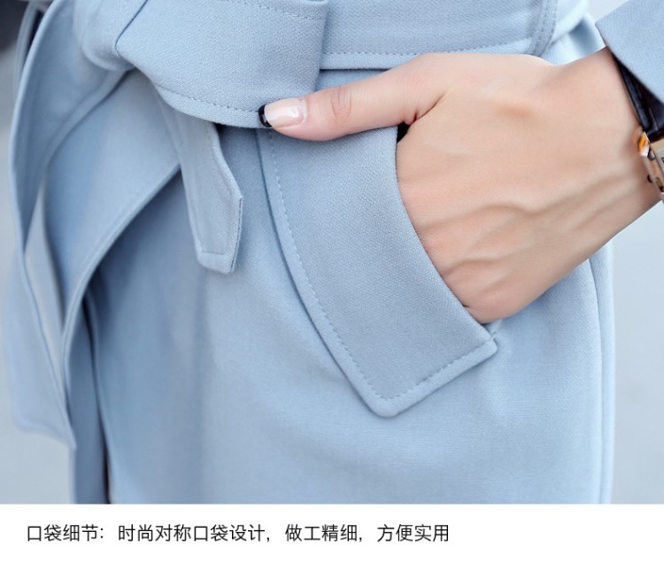 ESVT 韩版2015秋季新款女风衣秋时尚简约修身显瘦长袖翻领系带中长款女外套 潮 配腰带 灰色 L