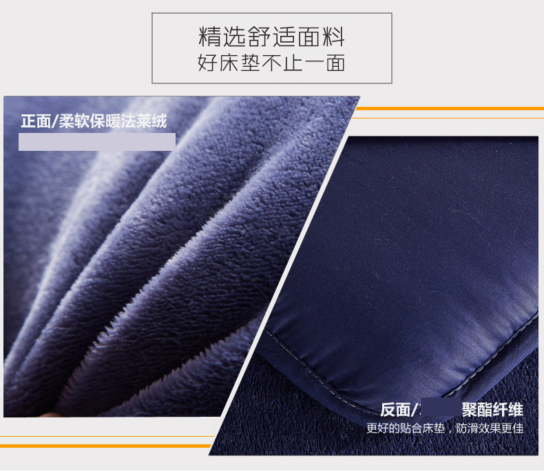
                                        蔓柯 单人双人榻榻米法兰绒床垫褥子防滑羊羔绒保暖床垫加厚竹炭学生床垫 法兰绒-深蓝 90*200cm/0.9米宿舍床                