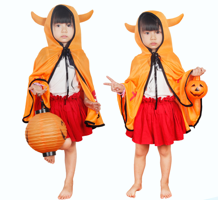 仕彩万圣节服装儿童表演服装cosplay恶魔牛角披风儿童演出服 紫色披风+恶魔叉+南瓜灯