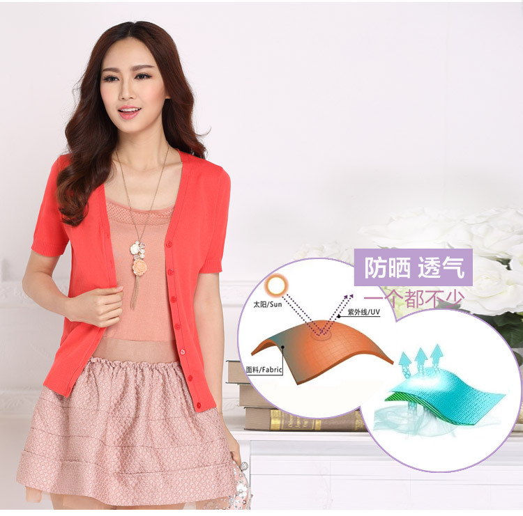 洛薇雅2014夏装新款<em>开衫</em> 外搭短袖<em>薄针织</em>衫外