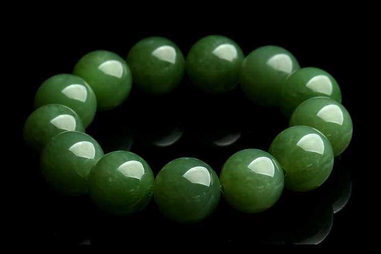 荔尚珠宝 玉石 碧玉手链 菠菜绿圆珠手串 男女款