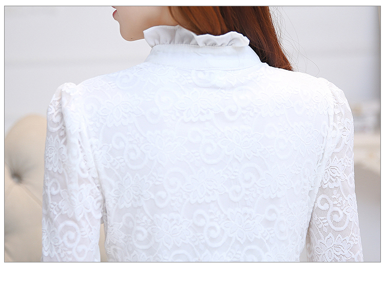 苏·梦黛芙 2015秋冬新款韩版修身雪纺长袖打底衫 淑女蕾丝上衣女潮D3722 白色加绒 L