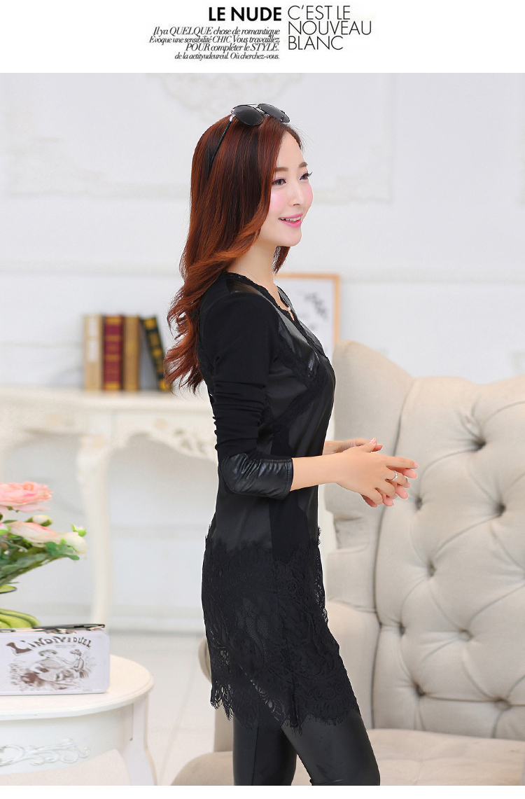 Mr. Qian 2015 autumn and winter large new women's dresses Korean stitching PU Coated shirt graphics plus lint-free in thin long lace shirt W108 Extremity black. XXL picture, prices, brand platters! The elections are supplied in the national character of distribution, so action, buy now enjoy more preferential! As soon as possible.