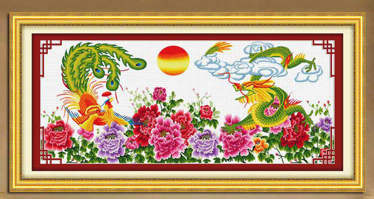 精准印花十字绣客厅新款卧室大画龙凤呈祥 埃及棉十字绣1.88*0.7米