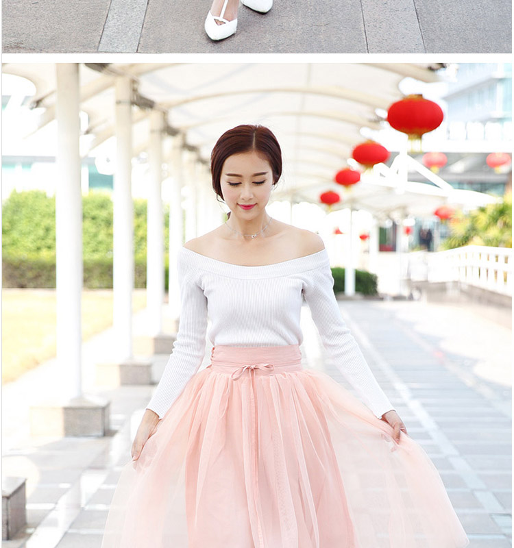 优资杉2015春夏装新款韩版女装百搭长裙子纱网半身裙 杏色 均码