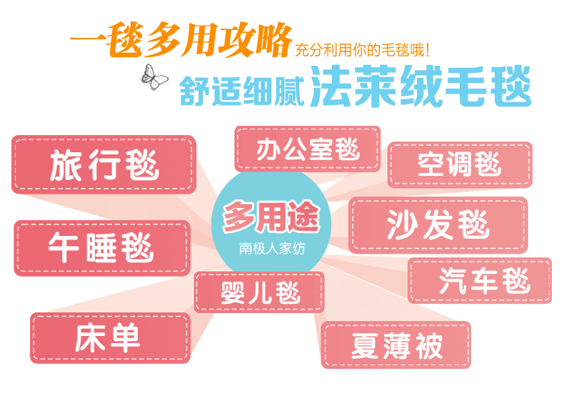 
                                        南极人家纺 法莱绒毛毯 细腻柔软午睡毯子 亲肤保暖床单 办公室盖毯 玛丽梦幻 150*200cm                