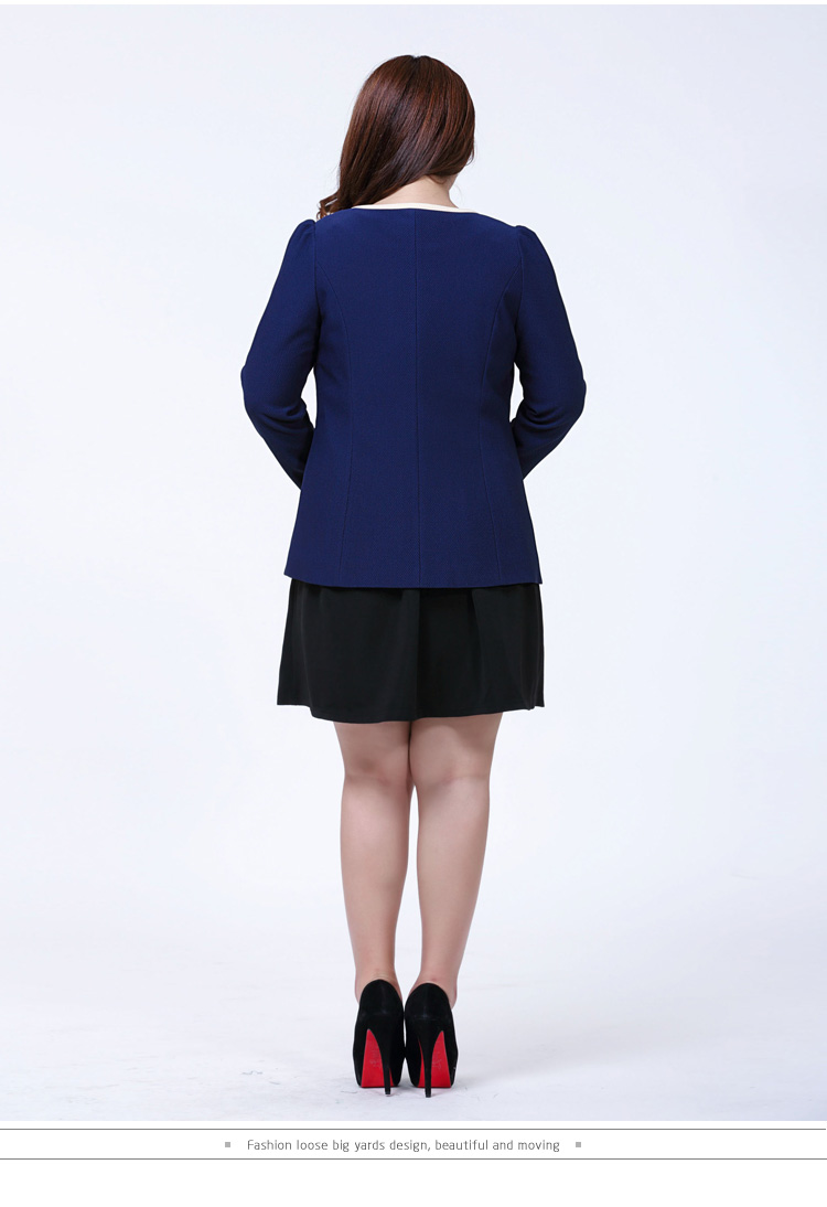 法曼缇2015新款小西装大码西服修身女士休闲显瘦女西装外套 深蓝色 XXXL