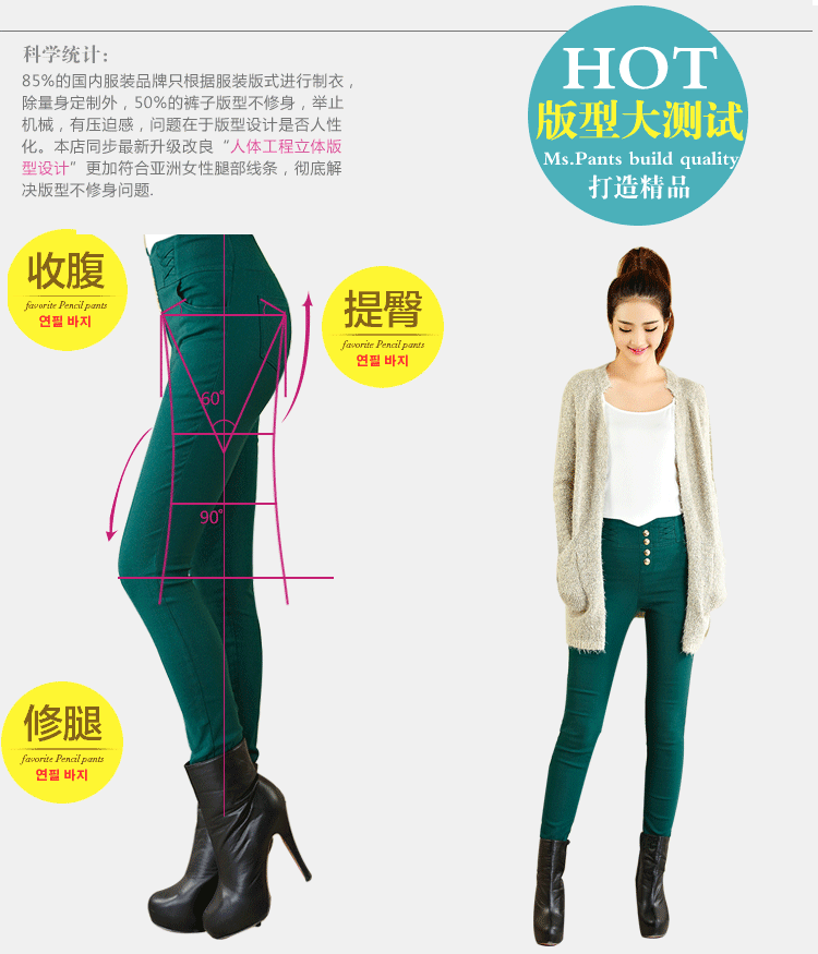 歌依梵2015秋季高腰打底裤金属排扣大码弹力长裤修身女裤 黑色 s