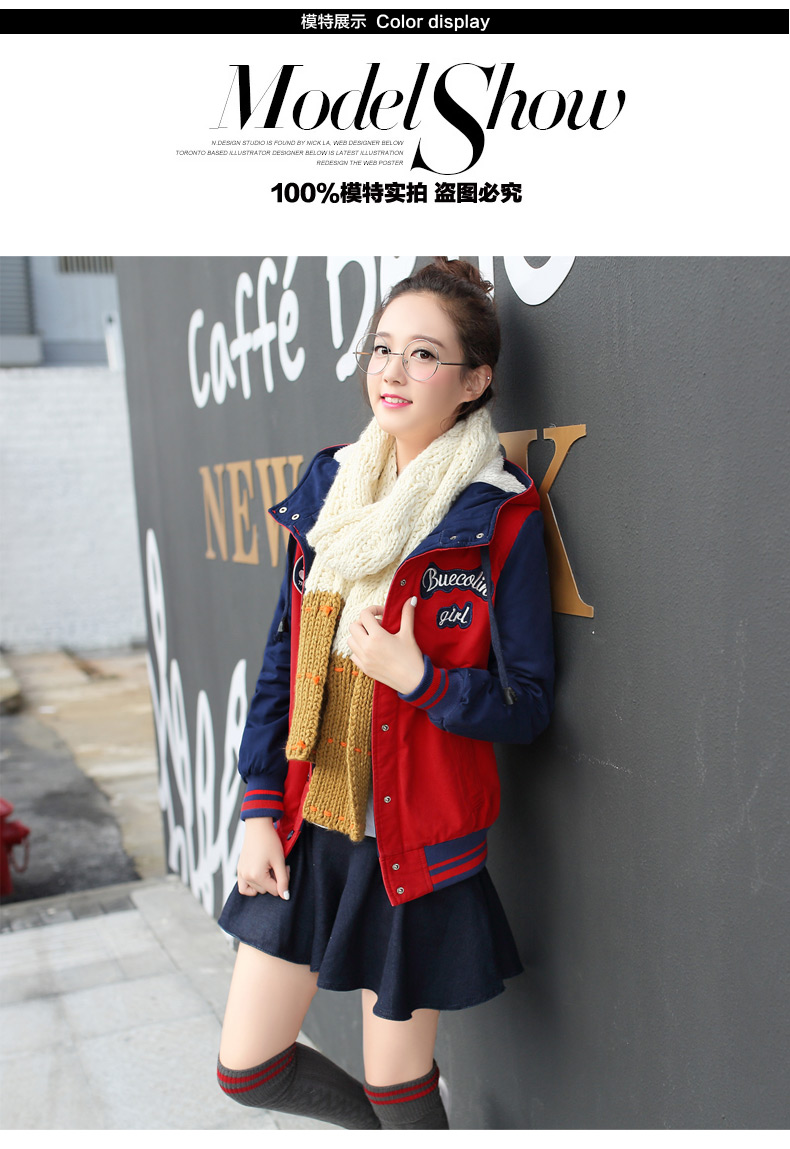 习题xiti2015冬装女外套新款韩版休闲少女装加厚加绒初高中学生秋冬上衣棉衣棉服 藏青色 L