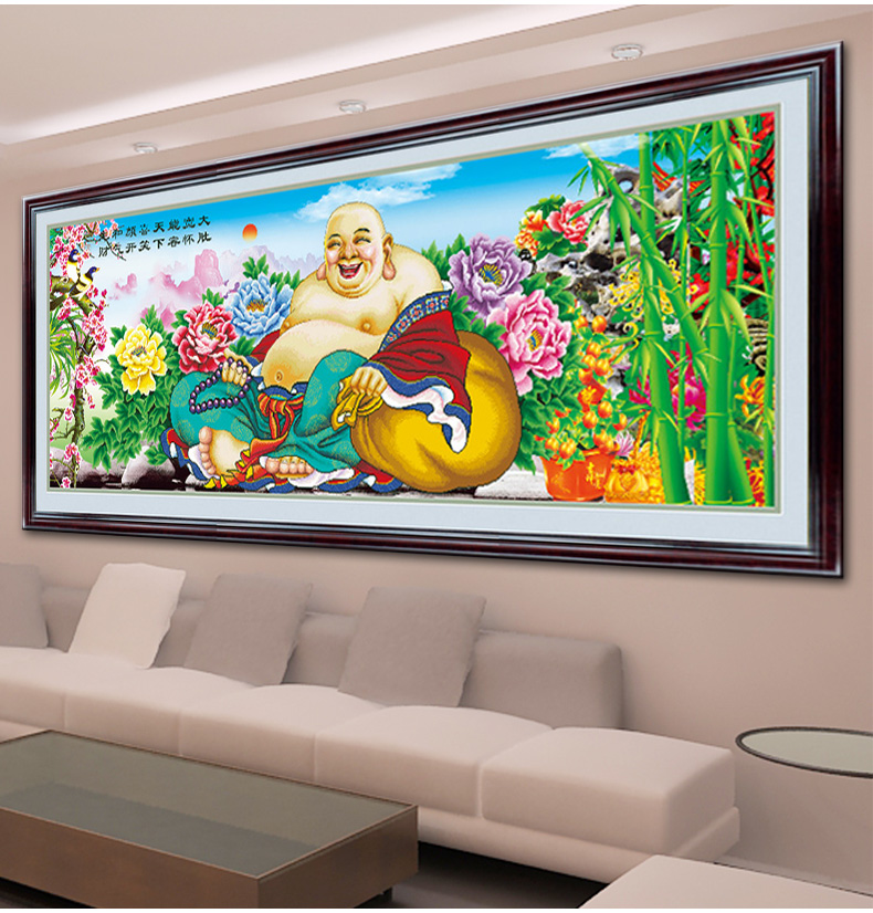 A KS十字绣笑口常开2米弥勒佛大肚佛3d十字绣佛像大幅画新款客厅牡丹花系列精准印花 V8040弥勒佛8V精准印花 长1.83米宽0.75米