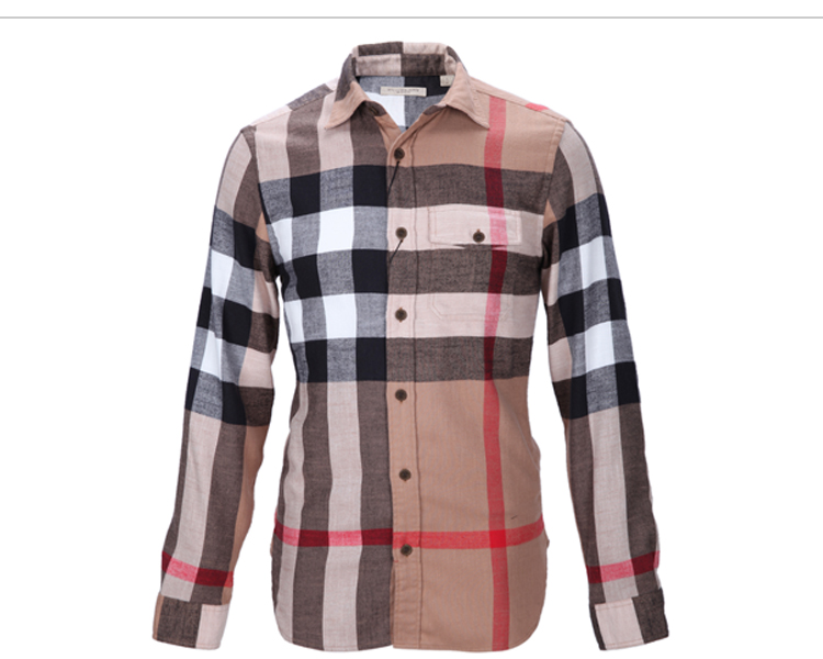 burberrybrit衬衫,burberrybrit风衣 burberry巴宝莉brit纯棉格纹单贴袋男士长袖衬衫 驼色