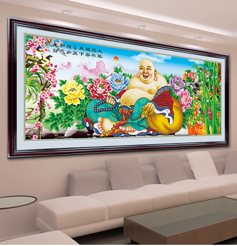 A KS十字绣笑口常开2米弥勒佛大肚佛3d十字绣佛像大幅画新款客厅牡丹花系列精准印花 V8040弥勒佛8V精准印花 长1.83米宽0.75米