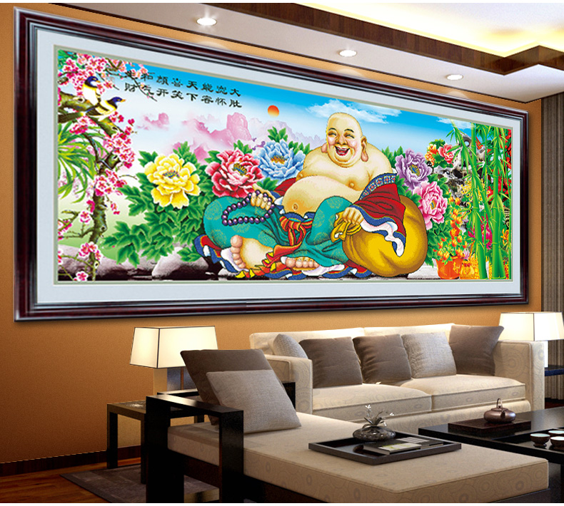 A KS十字绣笑口常开2米弥勒佛大肚佛3d十字绣佛像大幅画新款客厅牡丹花系列精准印花 V8040弥勒佛8V精准印花 长1.83米宽0.75米