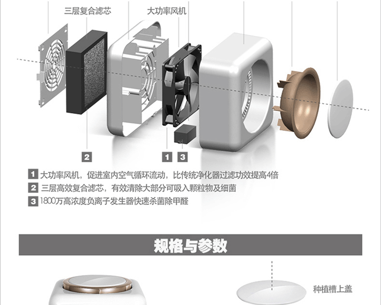 天然植物空气净化器加湿器迷你家用办公室负离子氧吧除甲醛杀菌PM2.5二手烟
