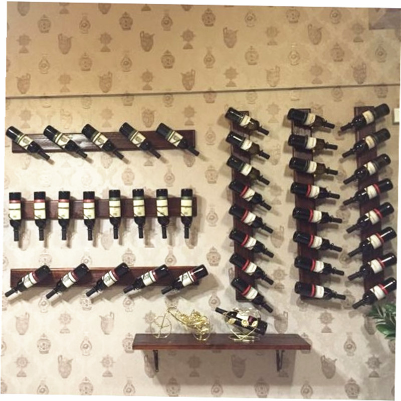 昶丰实木酒架 酒柜壁挂葡萄酒架 倒挂酒杯架 现代简约酒柜吧台酒柜 欧美式壁挂红酒架装饰摆件 5个酒挂加1块木板