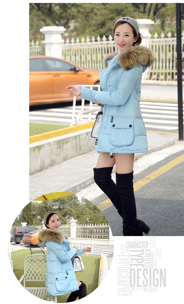 碟诺2015冬季新款棉衣女韩版宽松大码大毛领中长款棉服 灰色 XXL