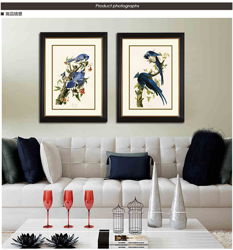 有家 装饰画客厅书房挂画餐厅新古典花鸟双飞燕两联画玄关壁画美式有框画 双飞燕A单件 50*65cm成品尺寸