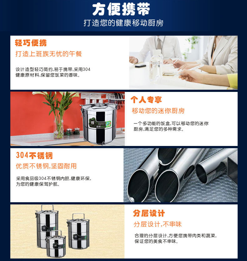 
                                        茂盛年华 欧派加大不锈钢多层保温提篮保温提锅便当盒保温桶保温饭盒 MS-625四层3.68L                