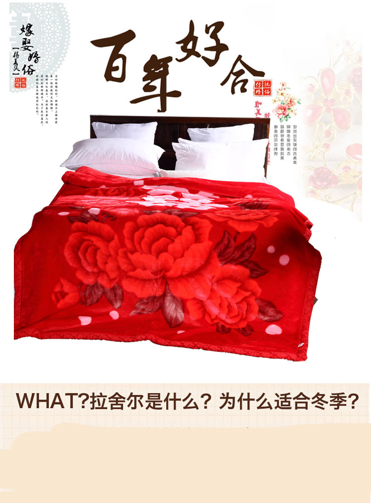 
                                        拍下9折碟恋花家纺冬毯加厚毛毯 拉舍尔毛毯毛毯被加厚双层拉舍尔单人双人毯子 牡丹花开 优质版180*220cm 5.6斤                