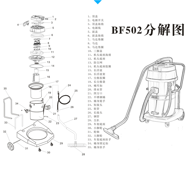 
                                        谷典 70升双马达吸尘吸水机工业吸尘器干湿两用不锈钢桶洗车酒店商用洗地毯吸尘器BF502                