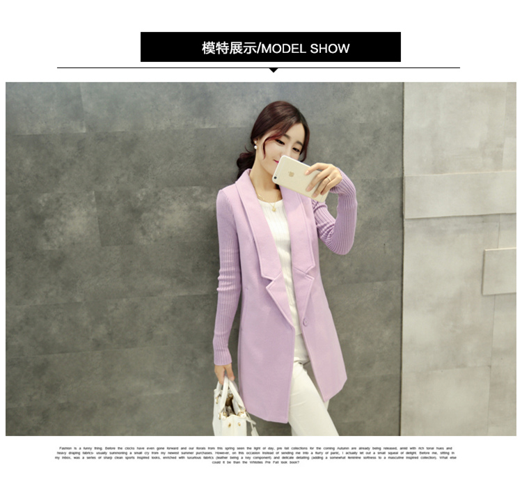 莎兹2015秋冬新款韩版女装女中长款西装领大衣呢子毛呢外套女风衣 红色 S