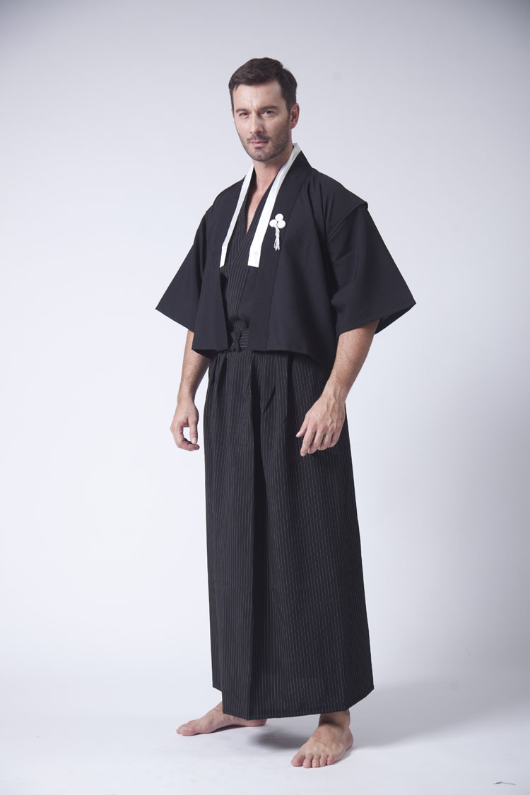 日本和服 和服正装 和服 男 演出服装 武士服 日本和服浴衣 黑色 均码