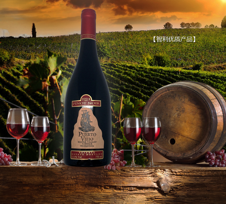 幸福港(黑皮诺)干红葡萄酒 智利原瓶进口红酒整
