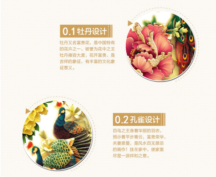 世轩印花十字绣花开富贵孔雀竖版新款客厅玄关系列 3股绣 棉线小版印花 绣布50X95厘米