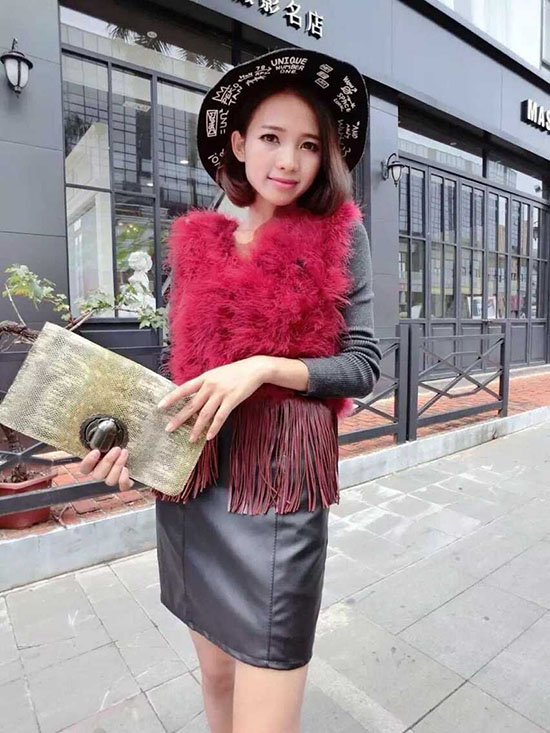 韩蜜娅2015新款流苏马甲皮草仿火鸡毛马夹背心毛毛短款外套女83363 白色 均码